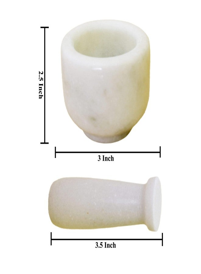 KunhaR Natural White Marble Mortar and Pestle Set, Imam Dasta, Ohkli Musal, Kharal - 3 x 2.5 Inches, White, (Half Polish) - Image 3